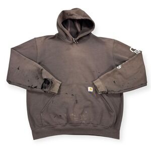 Carhartt Hoodie Mens Large Brown Spell Out Sleeve Original Fit Thrashed K288-DKB